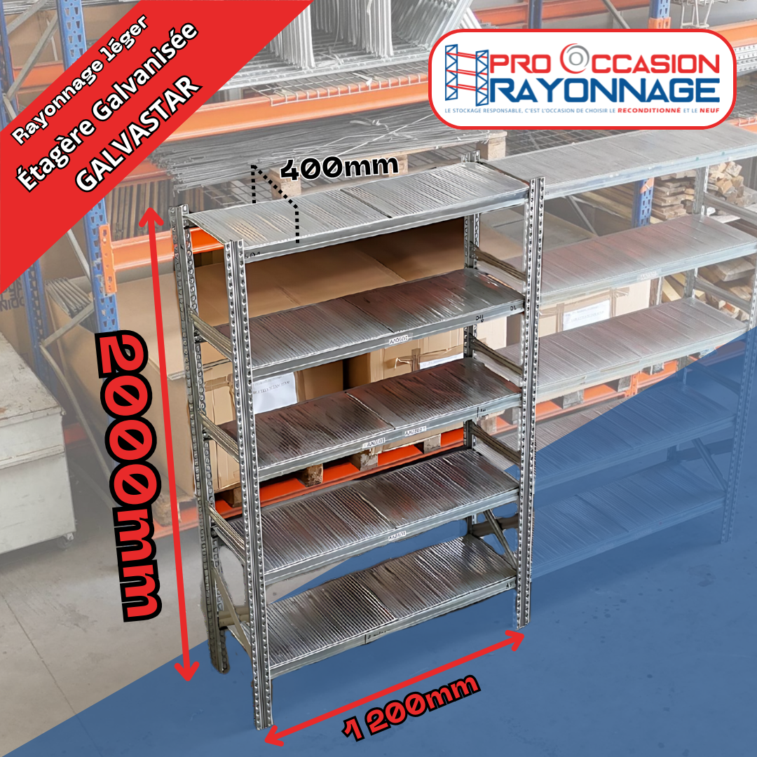 Étagère galvanisée Galvastar - nombre de niveaux sur mesure - capacité : 180Kg/niv 