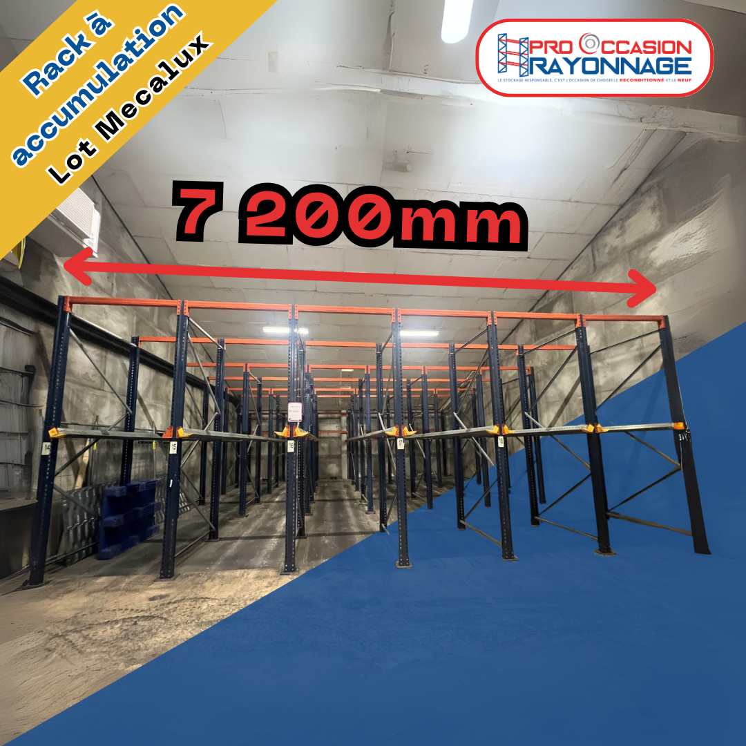 Lot de racks à accumulation MECALUX – 6 allées (20 palettes par allée) 