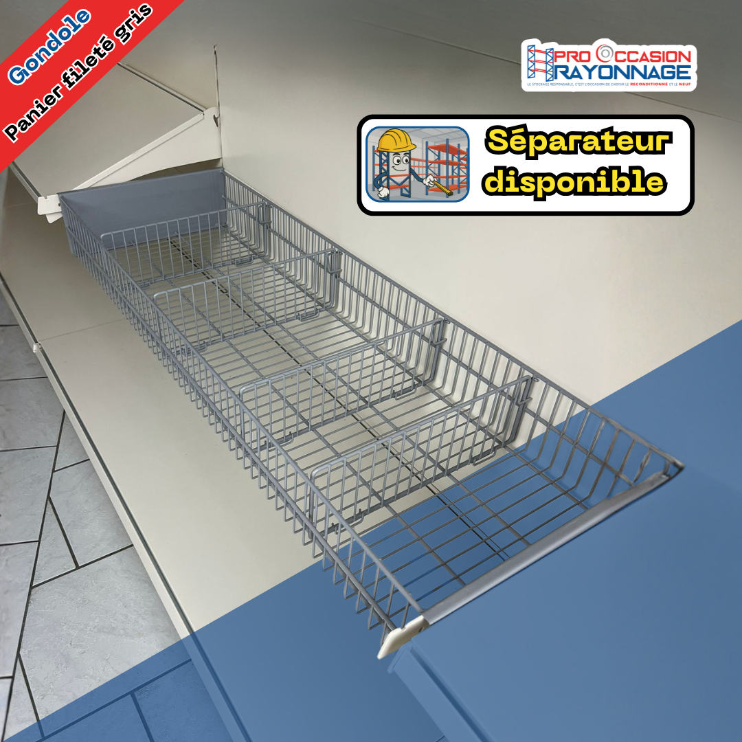 Panier gris pour gondole de magasin - L1300xP415xH140 