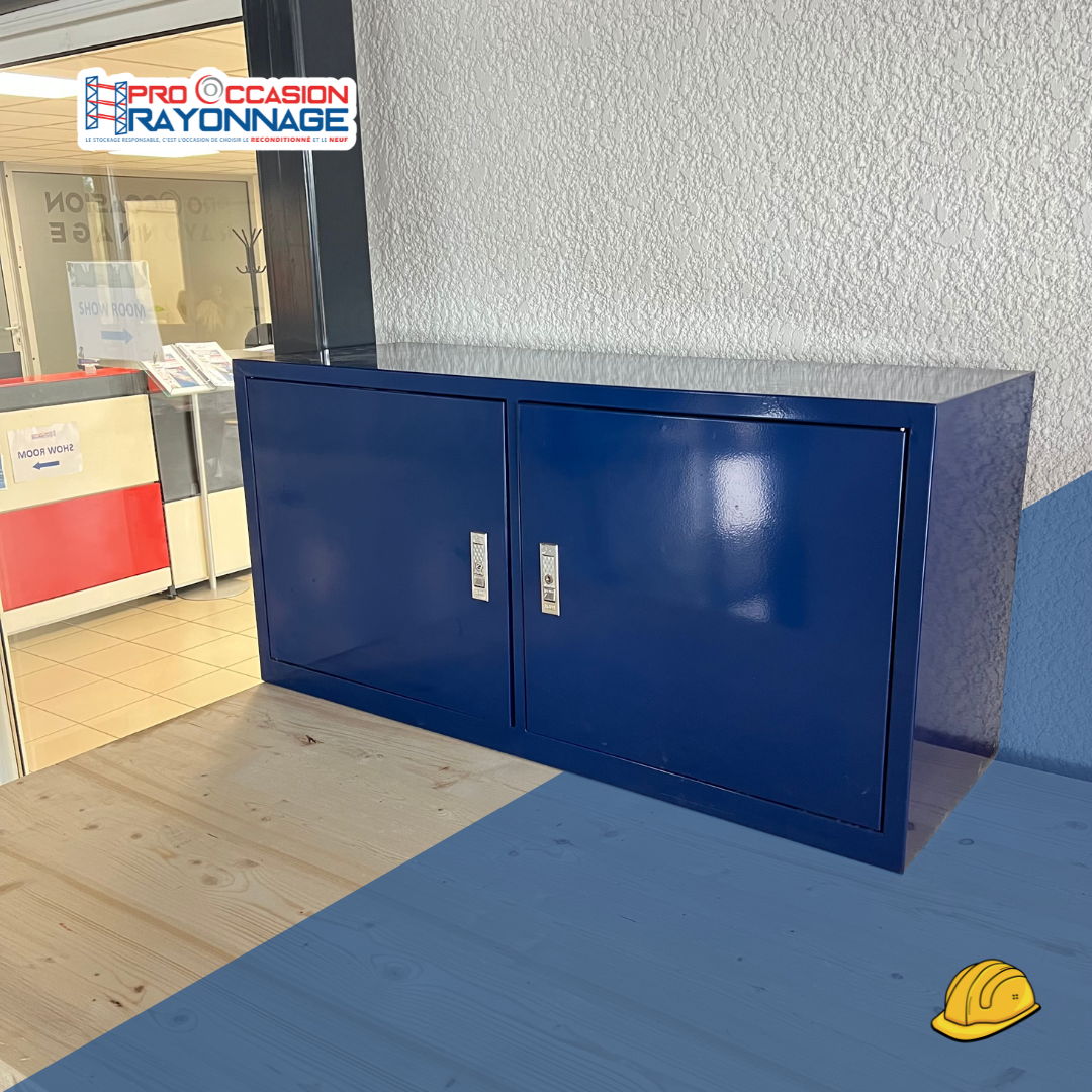 Mini casiers muraux métalliques – 2 portes (bleu & rouge) 