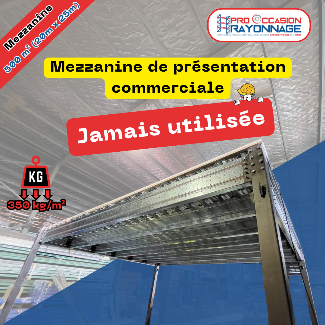Mezzanine industrielle 500 m² – Comme neuve - Démonstration commerciale, jamais utilisée 