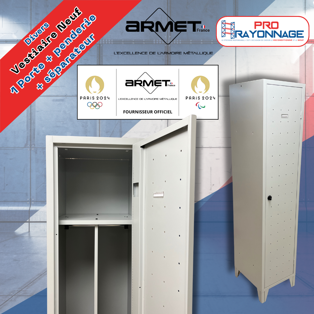 Vestiaire industrie salissante – Armet France - Vestiaire individuel - Penderie avec séparateur inclus 