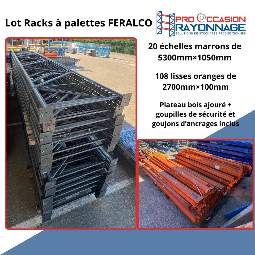 Racks à palettes Feralco d'occasion, Longueur 53 300 mm, Hauteur 5 300 mm, Profondeur 1050 mm, ≈ 3 niveaux 