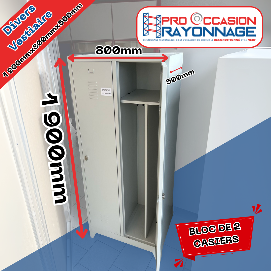 Casiers pour vestiaire en bloc de 2 