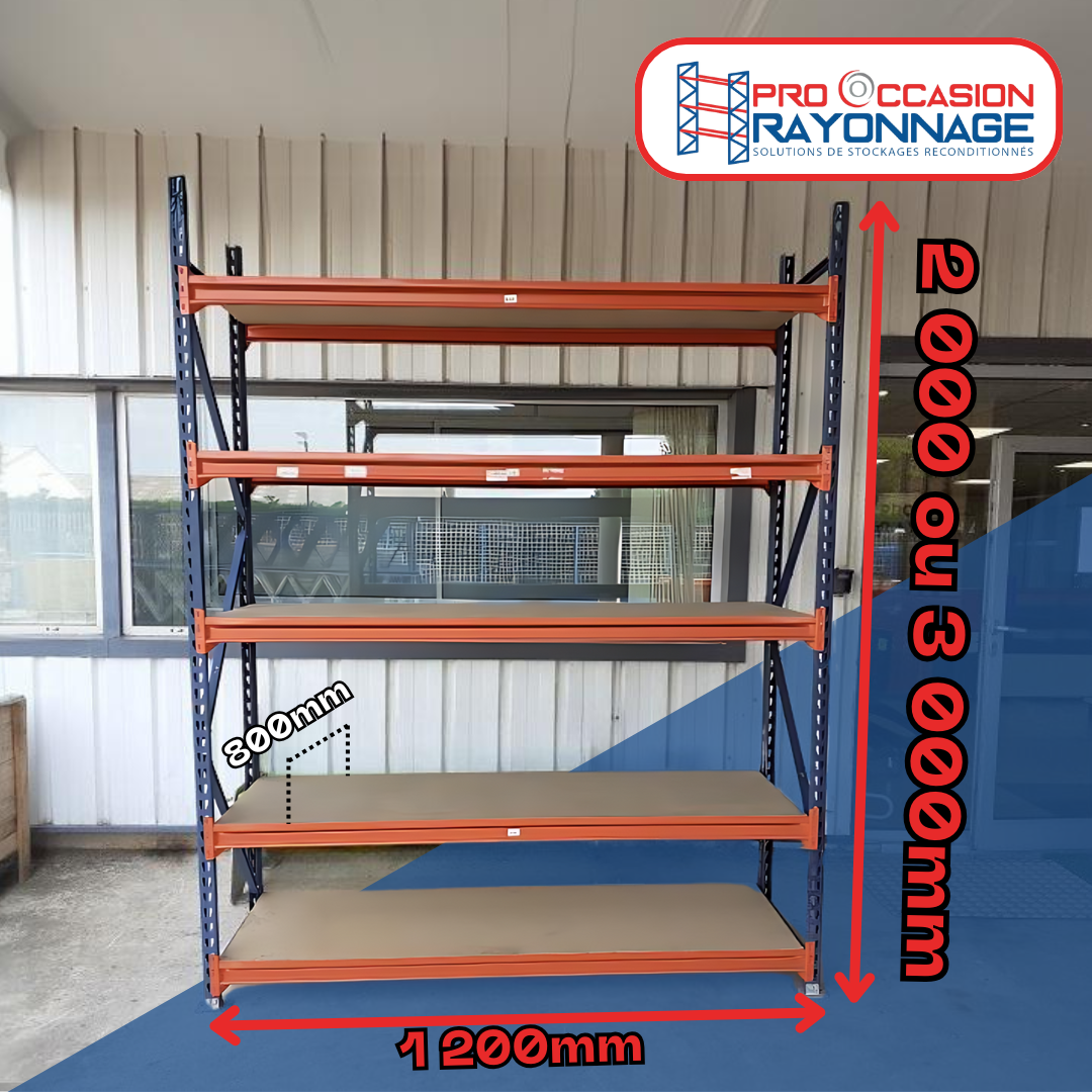 Mi-lourd Mecalux M7 -  Hauteur 2000mm ou 3000mm, Longueur 1 200mm, Profondeur 800 mm 