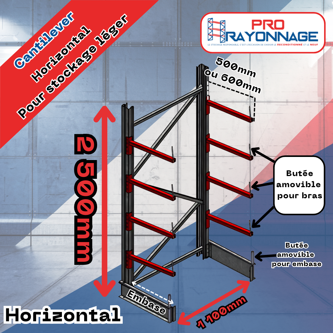 Cantilever léger – Rayonnage à bras modulable - NEUF 