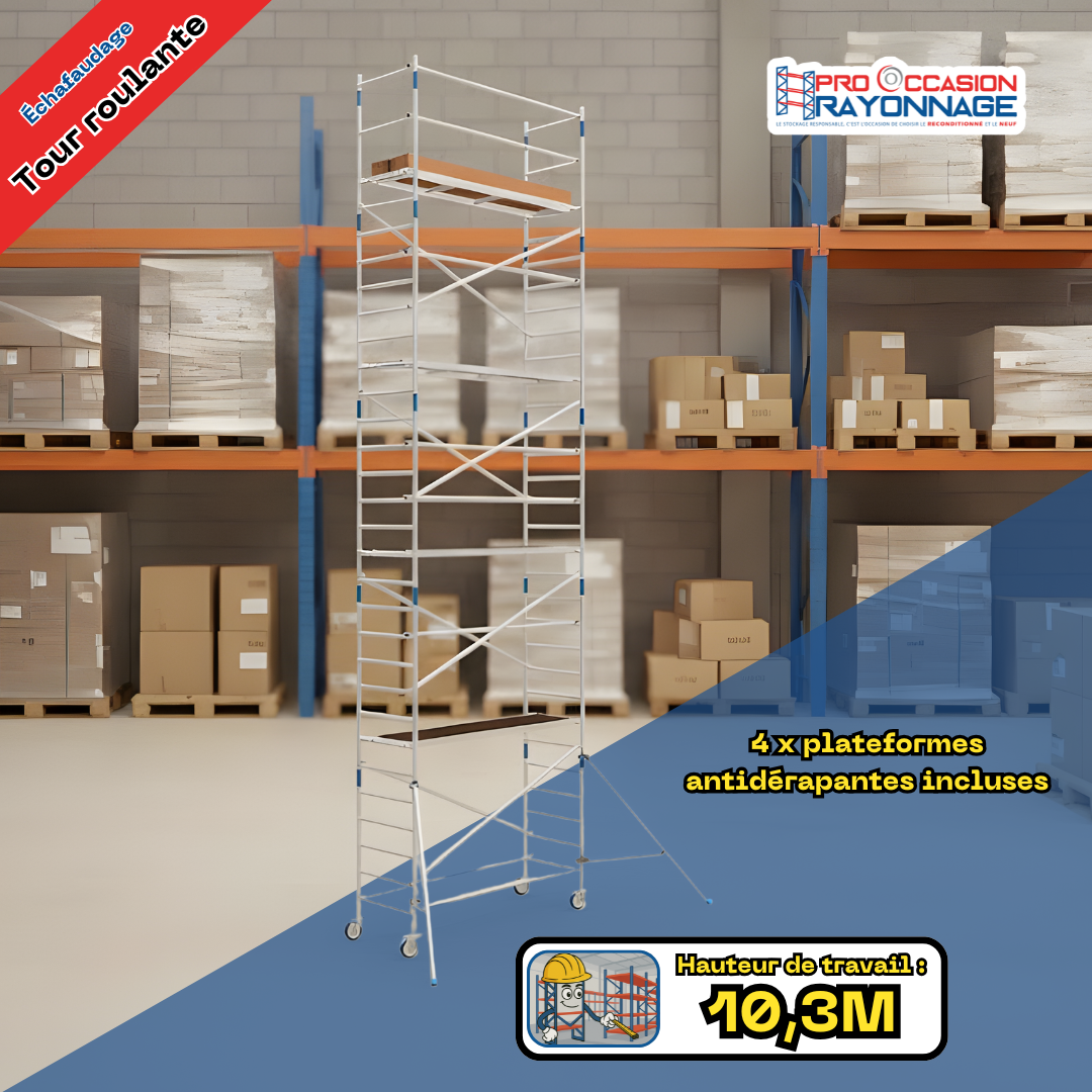 Kit échafaudage Tour Roulante – Neuf -  Hauteur de travail : 10,30 mètres 