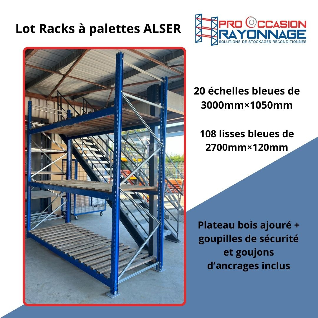 Racks à palettes Alser d'occasion, Longueur 53 300 mm, Hauteur 3000 mm, Profondeur 1050 mm, ≈ 3 niveaux 