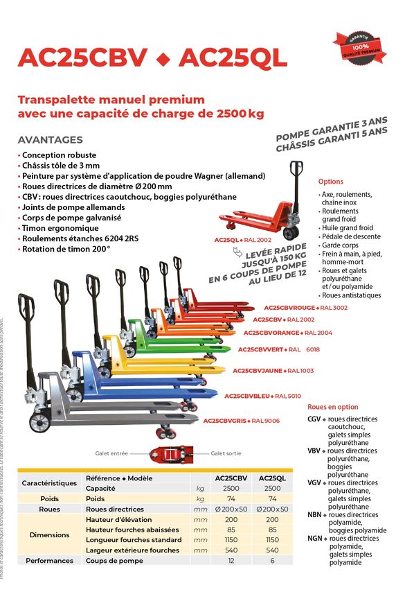 Transpalette manuel premium  2500kg