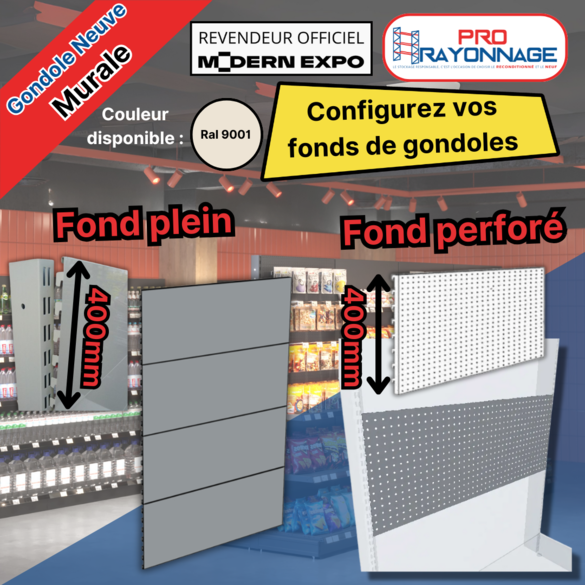 Gondole Murale de magasin à configurer - Hauteur 1600mm, Longueur 1 000mm [NEUVE]