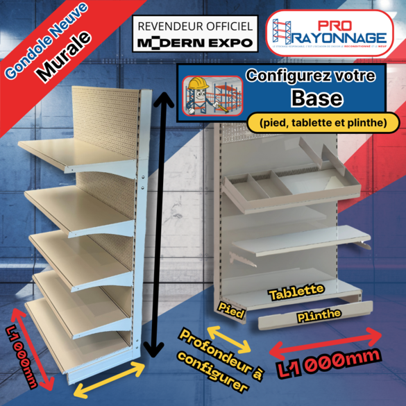Gondole Murale de magasin à configurer - Hauteur 2100mm, Longueur 1 000mm [NEUVE]
