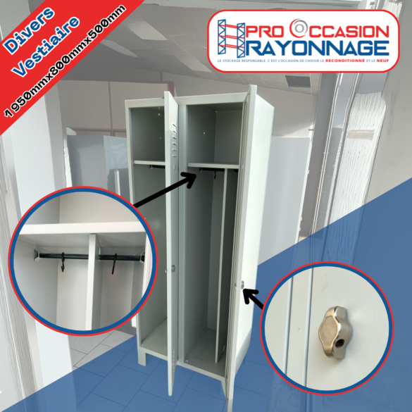 Casiers pour vestiaire en bloc de 2 - 1950mm