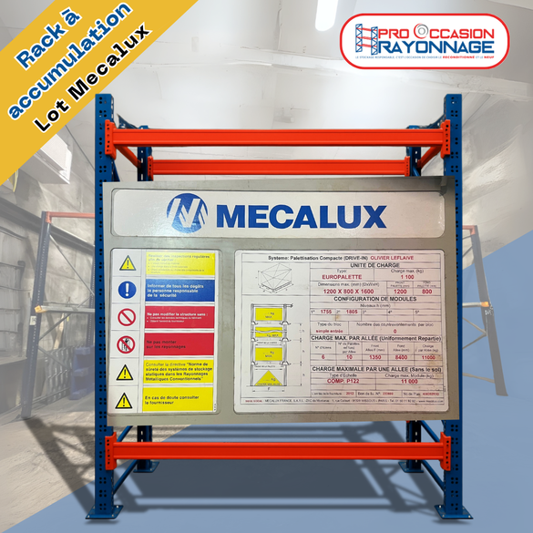 Lot de racks à accumulation MECALUX – 6 allées (20 palettes par allée)