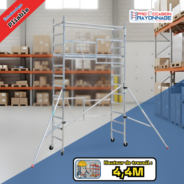 Kit échafaudage pliable – Neuf - Hauteur de travail : 4,40 mètres (Modèle AVEC stabilisateurs télescopiques)