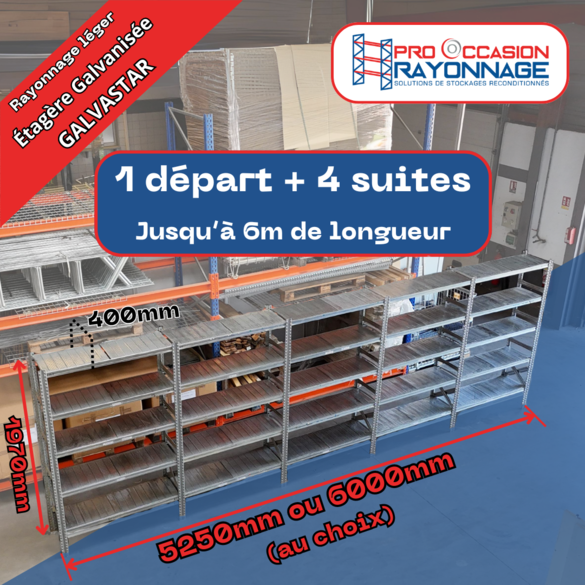 Étagère Galvastar Acier Galvanisé - Longueur configurable - [1 départ + 4 suites]