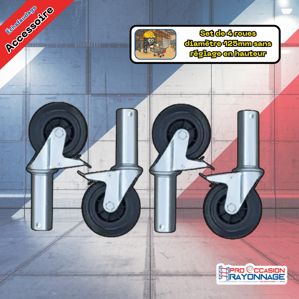 Set de 4 roues Ø125 mm pour échafaudage – caoutchouc plein, sans réglage en hauteur