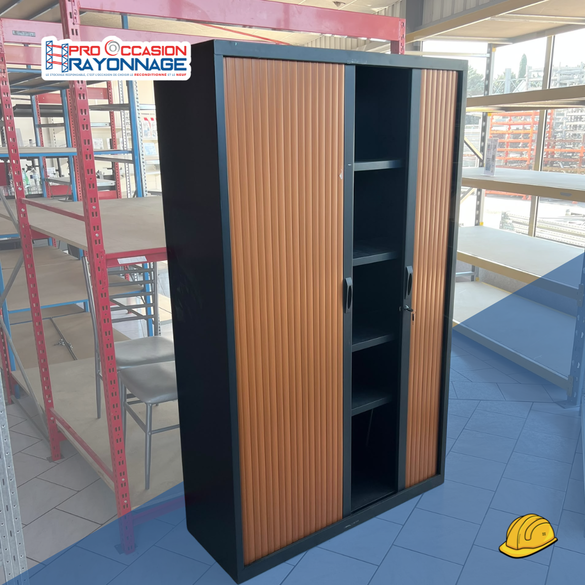 Armoire de bureau noire – 2 portes coulissantes marron