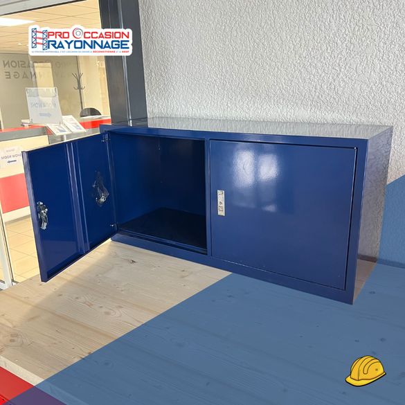 Mini casiers muraux métalliques – 2 portes (bleu & rouge)