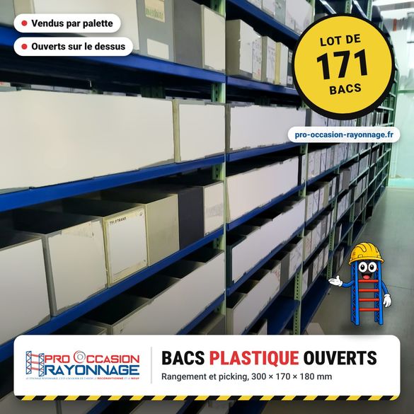 Bacs plastique de rangement ouverts 300 x 170 x 180 mm, palette de 171 bacs