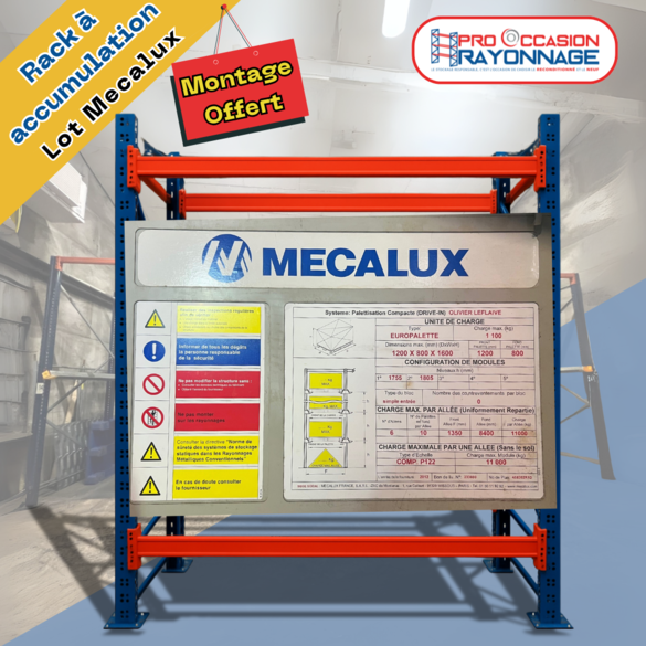Lot de racks à accumulation MECALUX – 6 allées (20 palettes par allée)